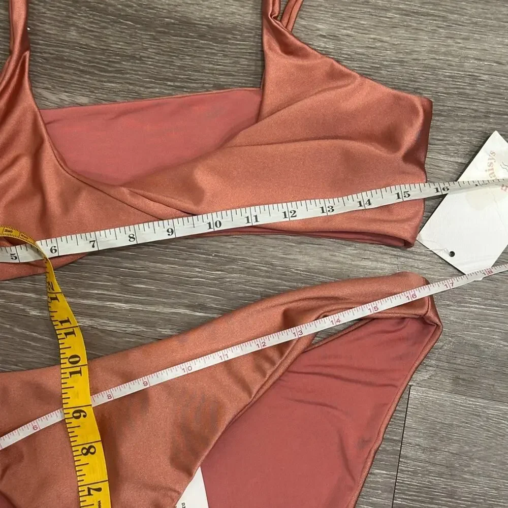 Dippin Daisys Mirage Twist Top Charlie Bottom Bikini Set Pink Desert Rose XL NWT